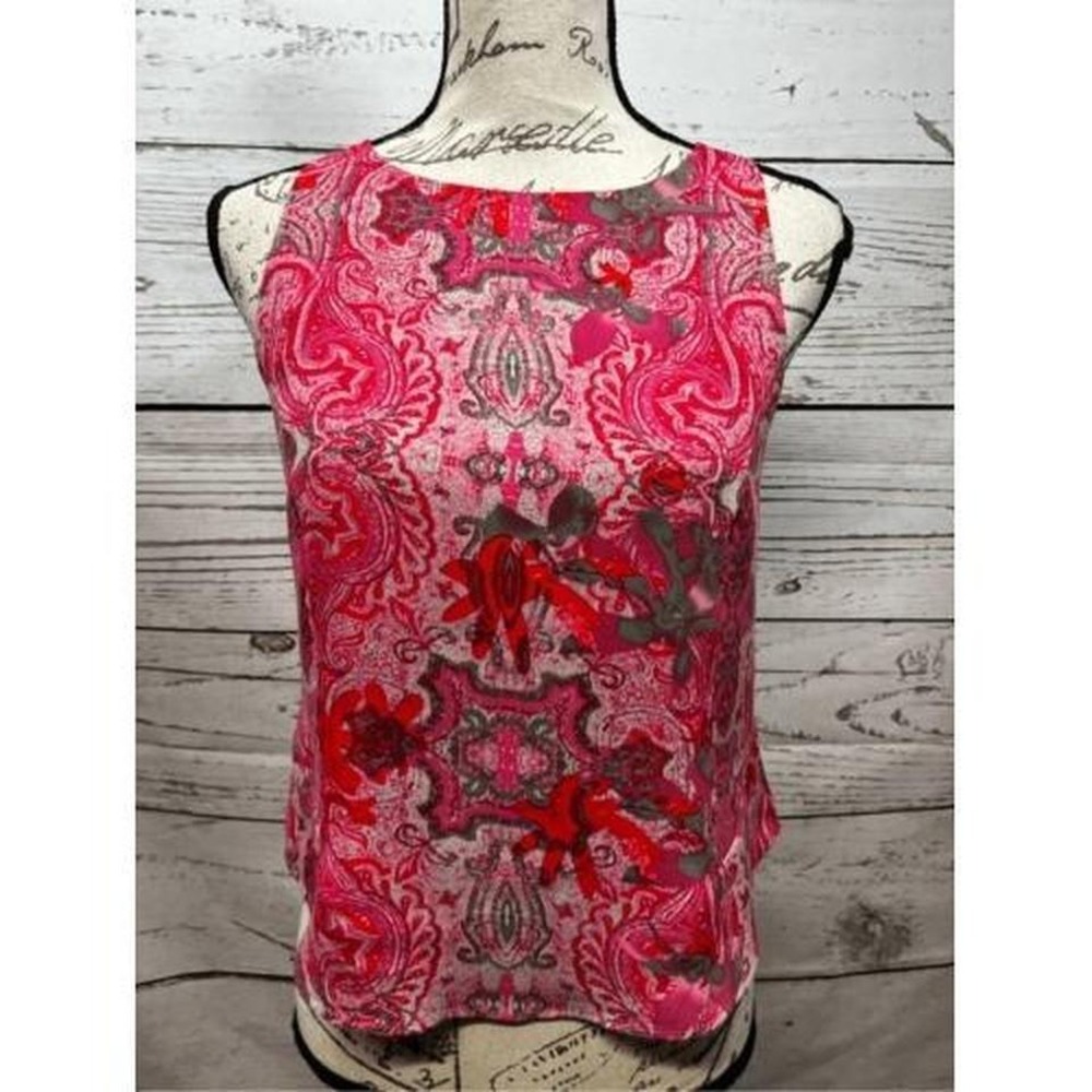Cabi XS Sleeveless Top Pink Paisley Floral Print Blouse‎ Tank